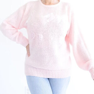 Vintage Contempo  Plus Pink Knit Leaves Crewneck Sweater Size 40